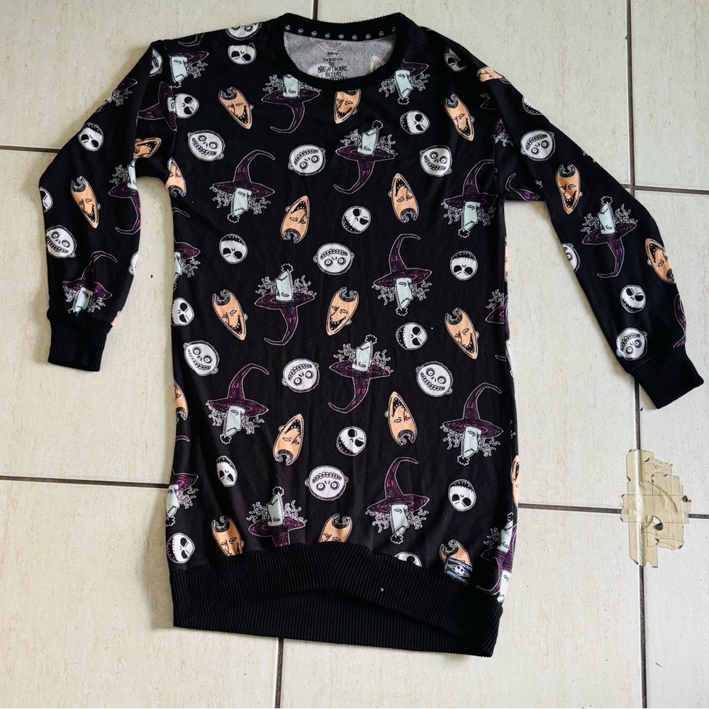 Disney Black Long Sleeve Dress with Halloween Print